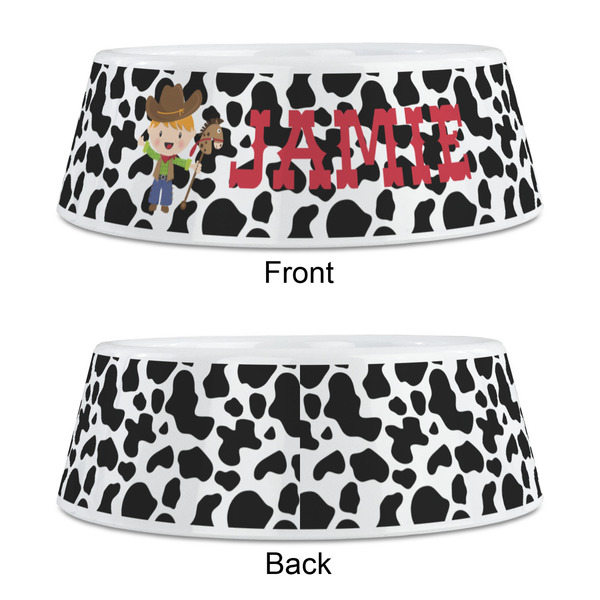 Cowprint w/Cowboy Plastic Pet Bowls - Medium - APPROVAL