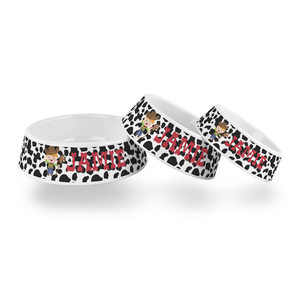 Cowprint w/Cowboy Plastic Pet Bowls - PARENT MAIN