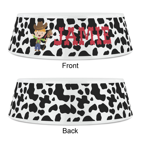 Cowprint w/Cowboy Plastic Pet Bowls - Small - APPROVAL