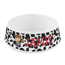 Cowprint w/Cowboy Plastic Dog Bowl - Small (Personalized)