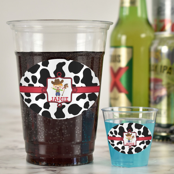 Cowprint w/Cowboy Plastic Shot Glasses - In Context