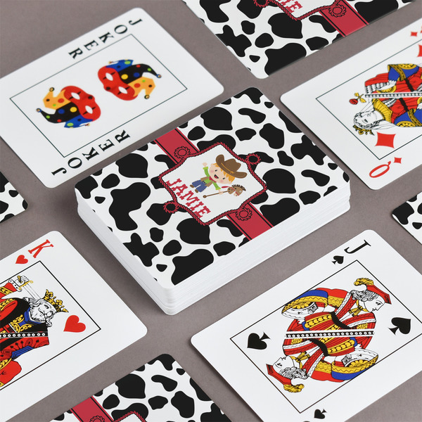 Cowprint w/Cowboy Playing Cards - Front & Back View