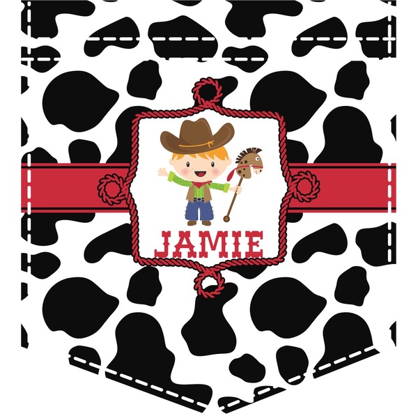 Custom Cowprint w/Cowboy Iron On Faux Pocket (Personalized)
