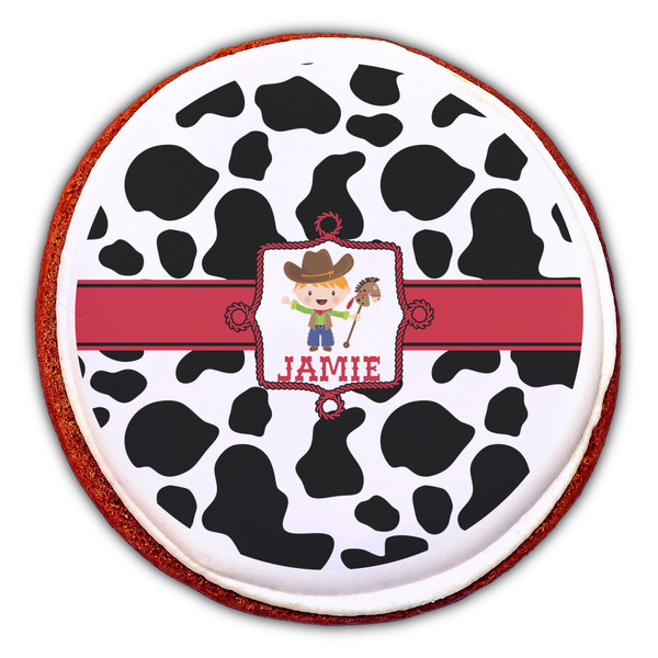 Cowprint w/Cowboy Printed Icing Circle - Large - On Cookie