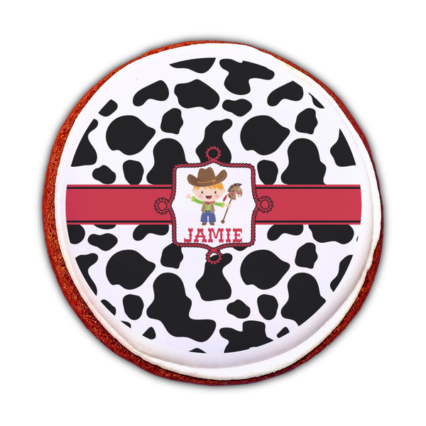 Cowprint w/Cowboy Printed Icing Circle - Medium - On Cookie