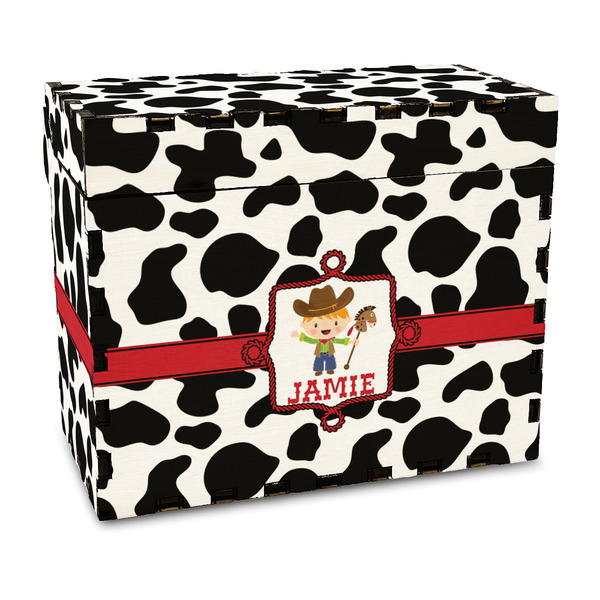 Custom Cowprint w/Cowboy Wood Recipe Box - Full Color Print (Personalized)