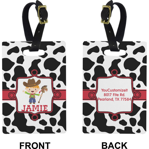 Cowprint w/Cowboy Rectangle Luggage Tag (Front + Back)