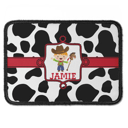 Cowprint w/Cowboy Iron On Rectangle Patch w/ Name or Text