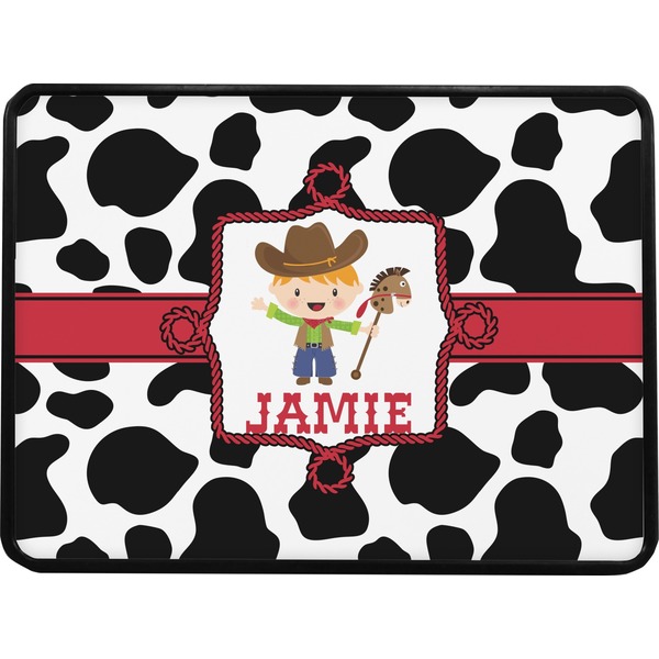 Cowprint w/Cowboy Rectangular Trailer Hitch Cover (Personalized)