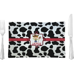 Cowprint w/Cowboy Rectangular Glass Lunch / Dinner Plate - Single or Set (Personalized)