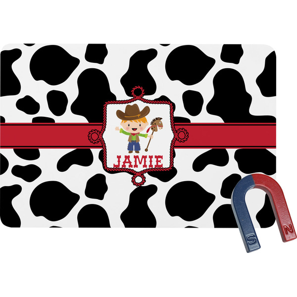 Custom Cowprint w/Cowboy Rectangular Fridge Magnet (Personalized)