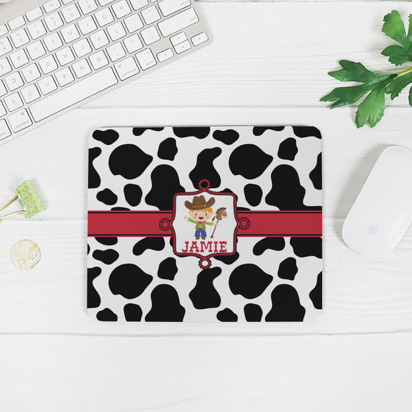 Cowprint w/Cowboy Rectangular Mouse Pad - LIFESTYLE 2