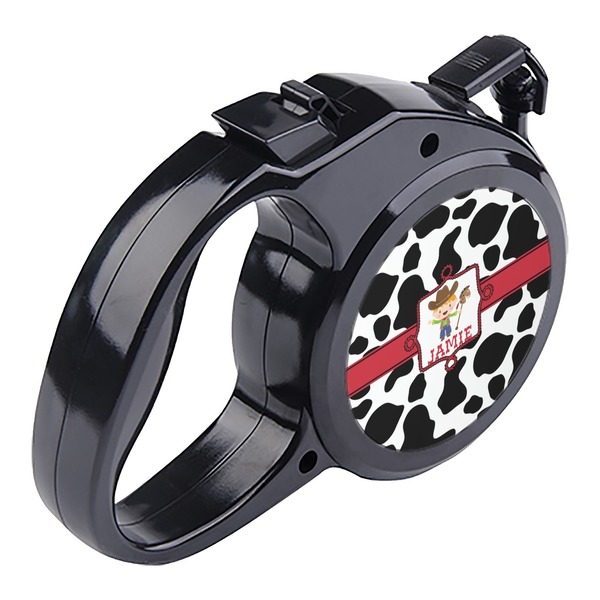 Cowprint w/Cowboy Retractable Dog Leash - Angle