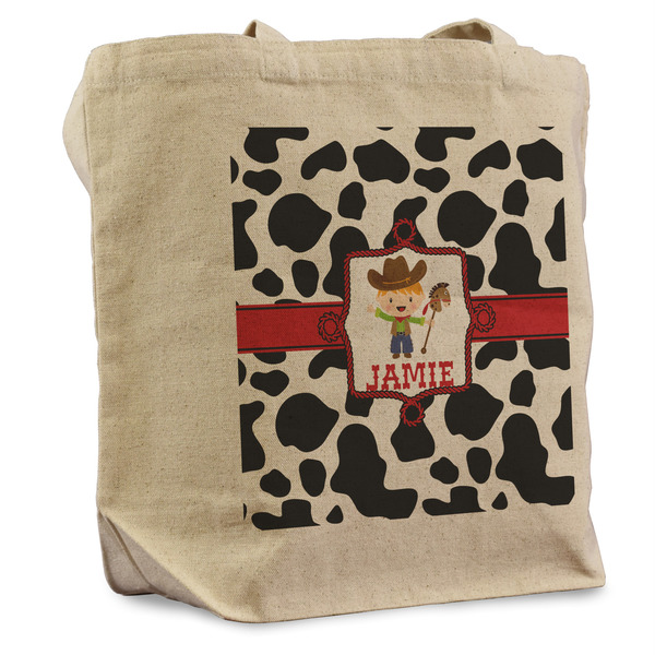 Custom Cowprint w/Cowboy Reusable Cotton Grocery Bag (Personalized)