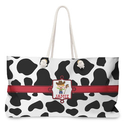 Cowprint w/Cowboy Large Tote Bag with Rope Handles (Personalized)