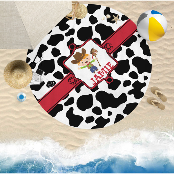 Cowprint w/Cowboy Round Beach Towel Lifestyle