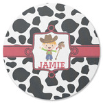 Cowprint w/Cowboy Round Rubber Backed Coaster (Personalized)
