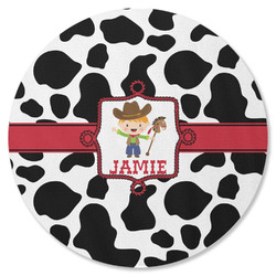 Cowprint w/Cowboy Round Rubber Backed Coaster (Personalized)
