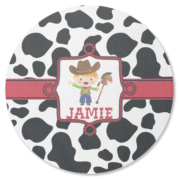 Custom Cowprint w/Cowboy Round Rubber Backed Coaster (Personalized)