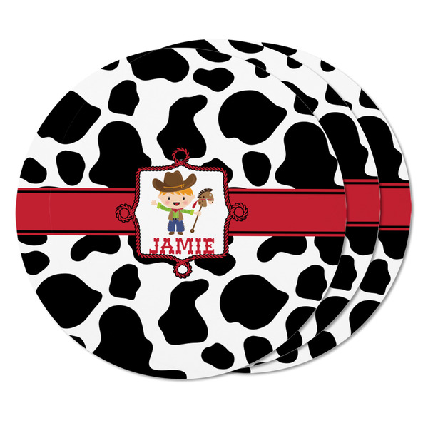 Cowprint w/Cowboy Round Fridge Magnet - THREE