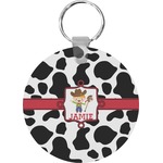 Cowprint w/Cowboy Round Plastic Keychain (Personalized)