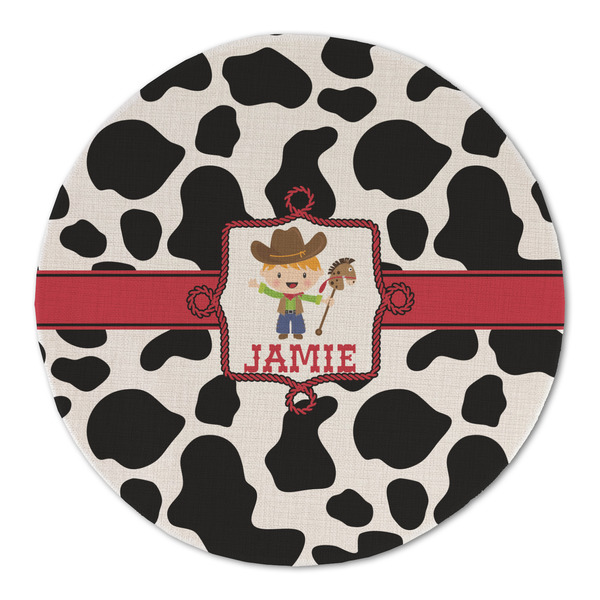 Custom Cowprint w/Cowboy Round Linen Placemat (Personalized)