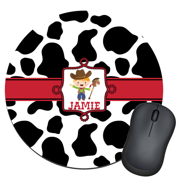 Custom Cowprint w/Cowboy Round Mouse Pad (Personalized)