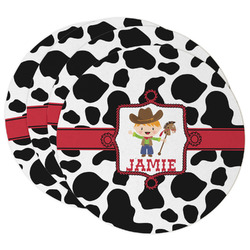 Cowprint w/Cowboy Round Paper Coasters w/ Name or Text