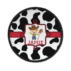 Cowprint w/Cowboy Iron On Round Patch w/ Name or Text