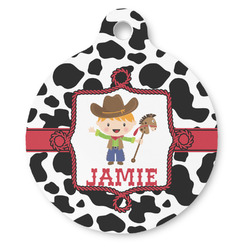Cowprint w/Cowboy Round Pet ID Tag (Personalized)