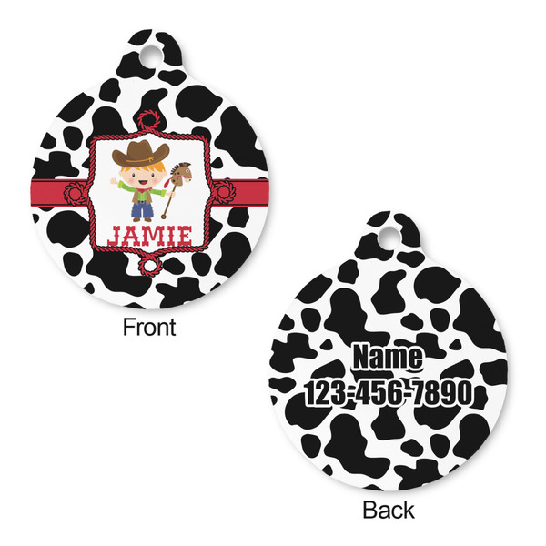 Cowprint w/Cowboy Round Pet Tag - Front & Back