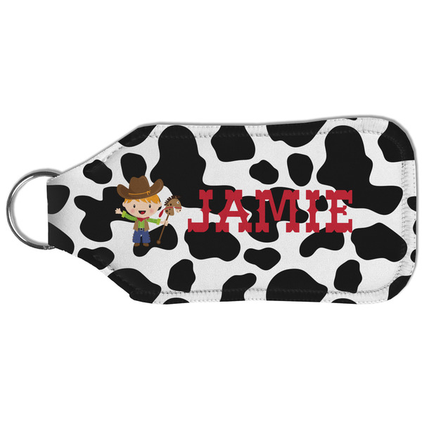 Cowprint w/Cowboy Sanitizer Holder Keychain - Large (Back)