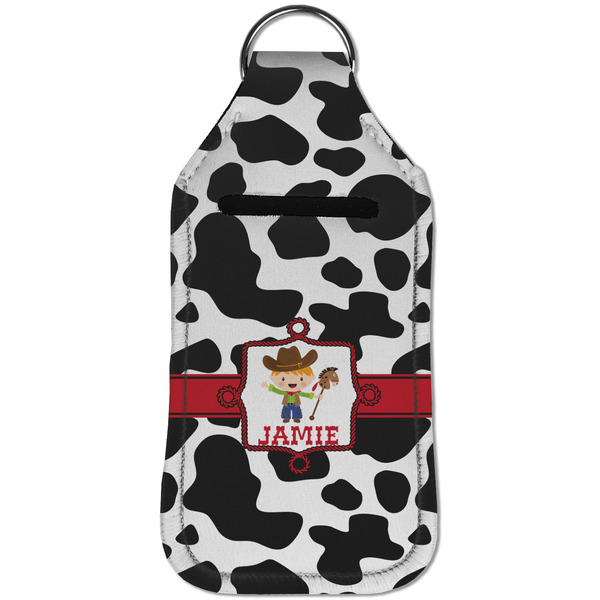 Cowprint w/Cowboy Sanitizer Holder Keychain - Large (Front)
