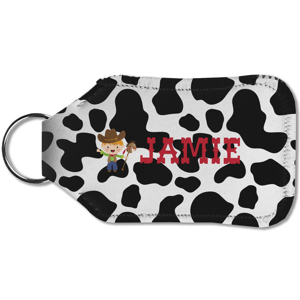 Cowprint w/Cowboy Sanitizer Holder Keychain - Small (Back)