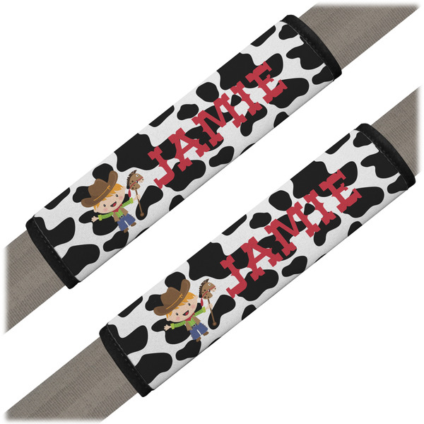 Custom Cowprint w/Cowboy Seat Belt Covers (Set of 2) (Personalized)