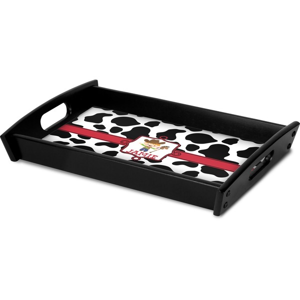 Cowprint w/Cowboy Serving Tray Black - Corner