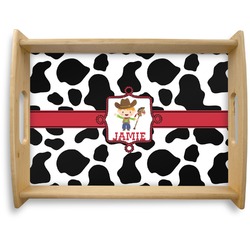 Cowprint w/Cowboy Natural Wooden Tray - Large (Personalized)