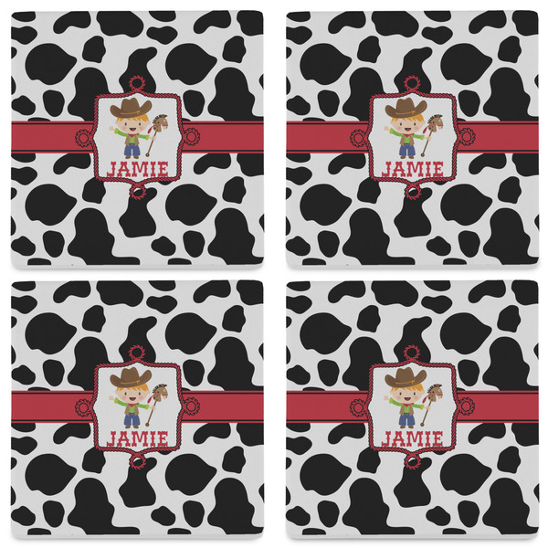 Cowprint w/Cowboy Set of 4 Sandstone Coasters - See All 4 View