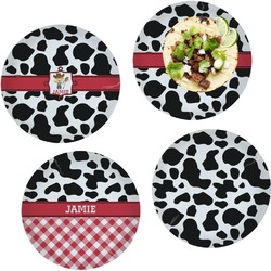 Cowprint w/Cowboy Set of 4 Glass Lunch / Dinner Plate 10" (Personalized)