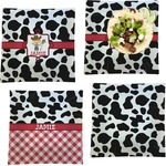 Cowprint w/Cowboy Set of 4 Glass Square Lunch / Dinner Plate 9.5" (Personalized)