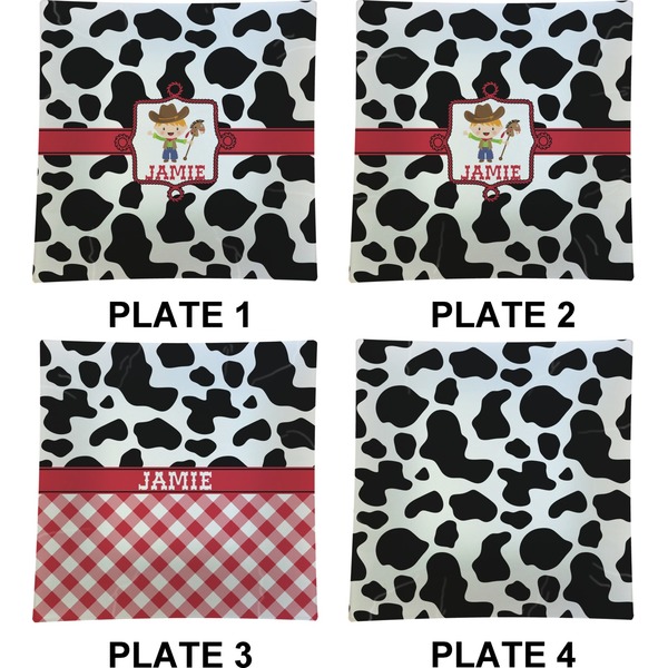 Cowprint w/Cowboy Set of Square Dinner Plates (Approval)