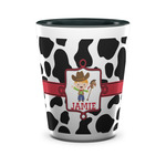 Cowprint w/Cowboy Ceramic Shot Glass - 1.5 oz - Two Tone - Single (Personalized)