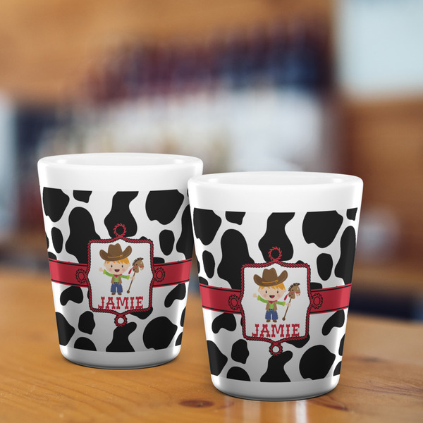 Cowprint w/Cowboy Shot Glass - White - LIFESTYLE