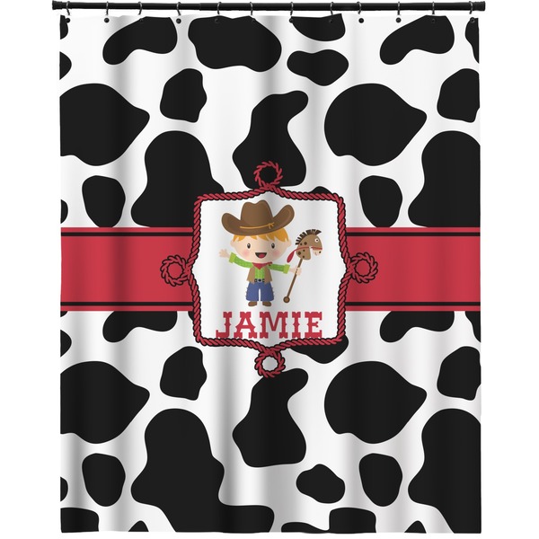 Custom Cowprint w/Cowboy Extra Long Shower Curtain - 70"x84" (Personalized)