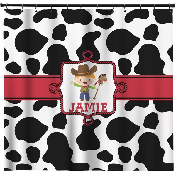 Custom Cowprint w/Cowboy Shower Curtain - Custom Size (Personalized)