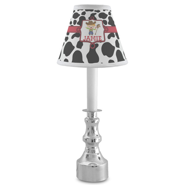 Cowprint w/Cowboy Small Chandelier Lamp - LIFESTYLE (on candle stick)