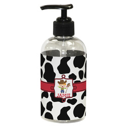Cowprint w/Cowboy Plastic Soap / Lotion Dispenser (8 oz - Small - Black) (Personalized)