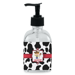 Cowprint w/Cowboy Glass Soap & Lotion Bottle - Single Bottle (Personalized)