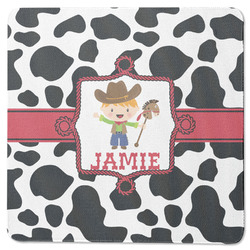 Cowprint w/Cowboy Square Rubber Backed Coaster (Personalized)