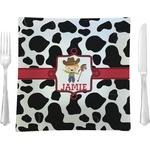 Cowprint w/Cowboy 9.5" Glass Square Lunch / Dinner Plate- Single or Set of 4 (Personalized)